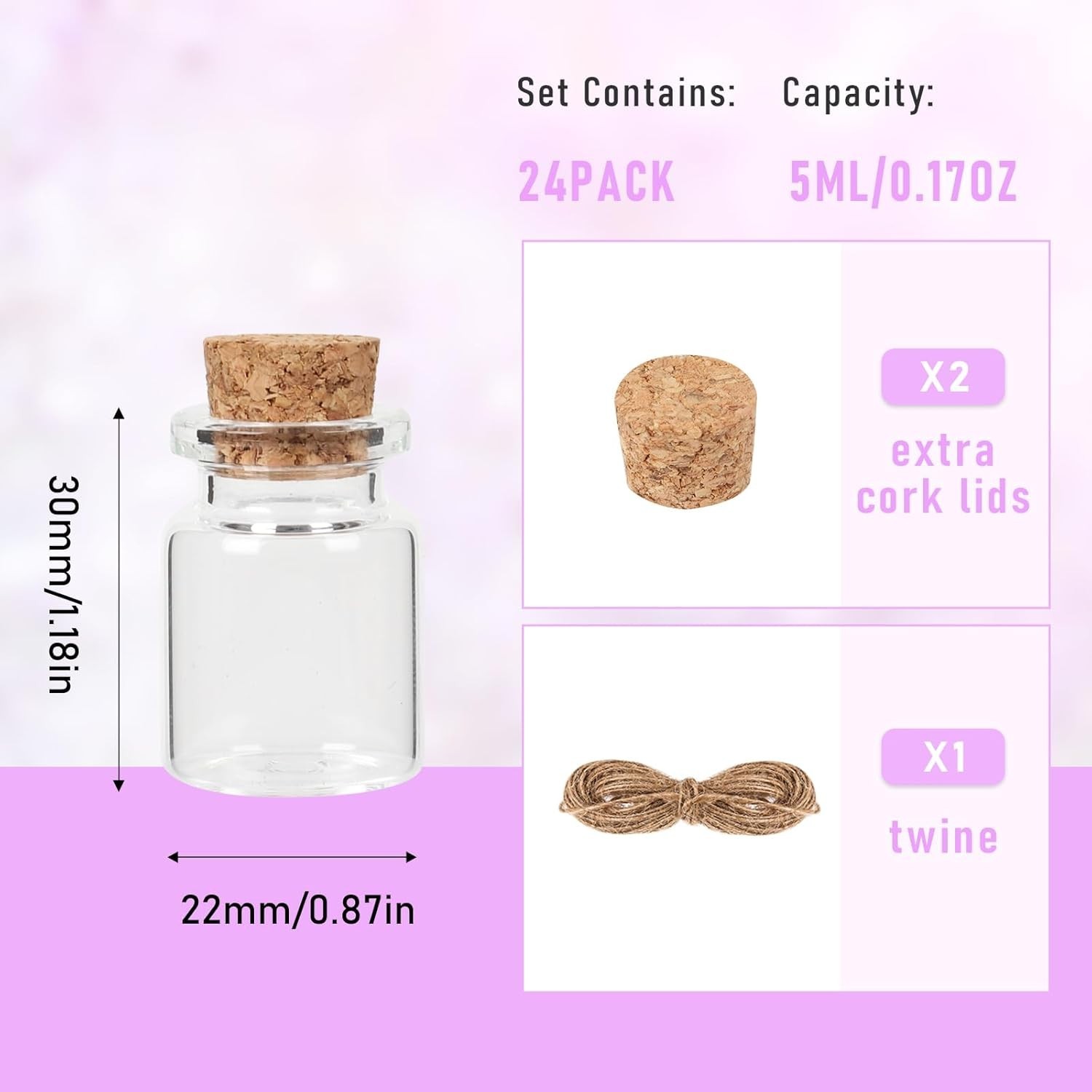 Mini Glass Bottles With Cork 5 ml, 24 Pack Tiny Jars, Small Potion Vials, Spe...