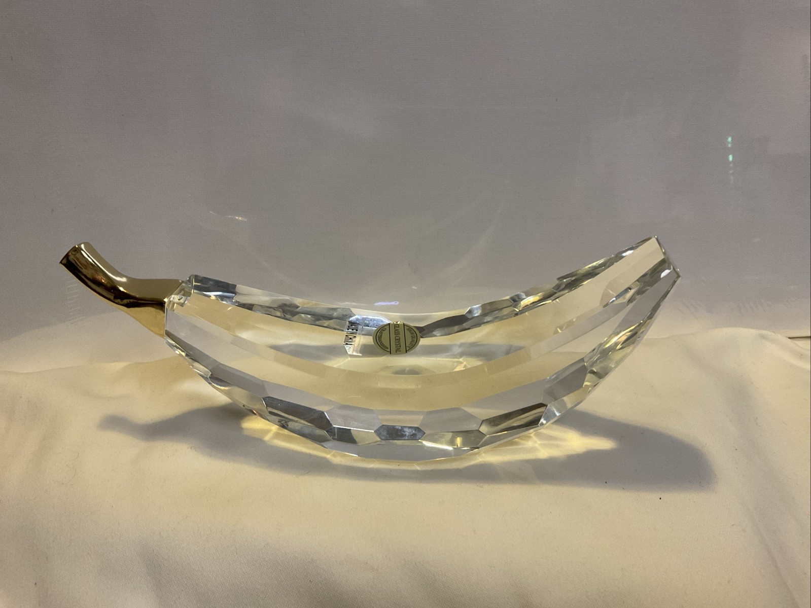 Elegant Crystal Banana Figurine with Gold Accent 8.5” L x 3.5” T