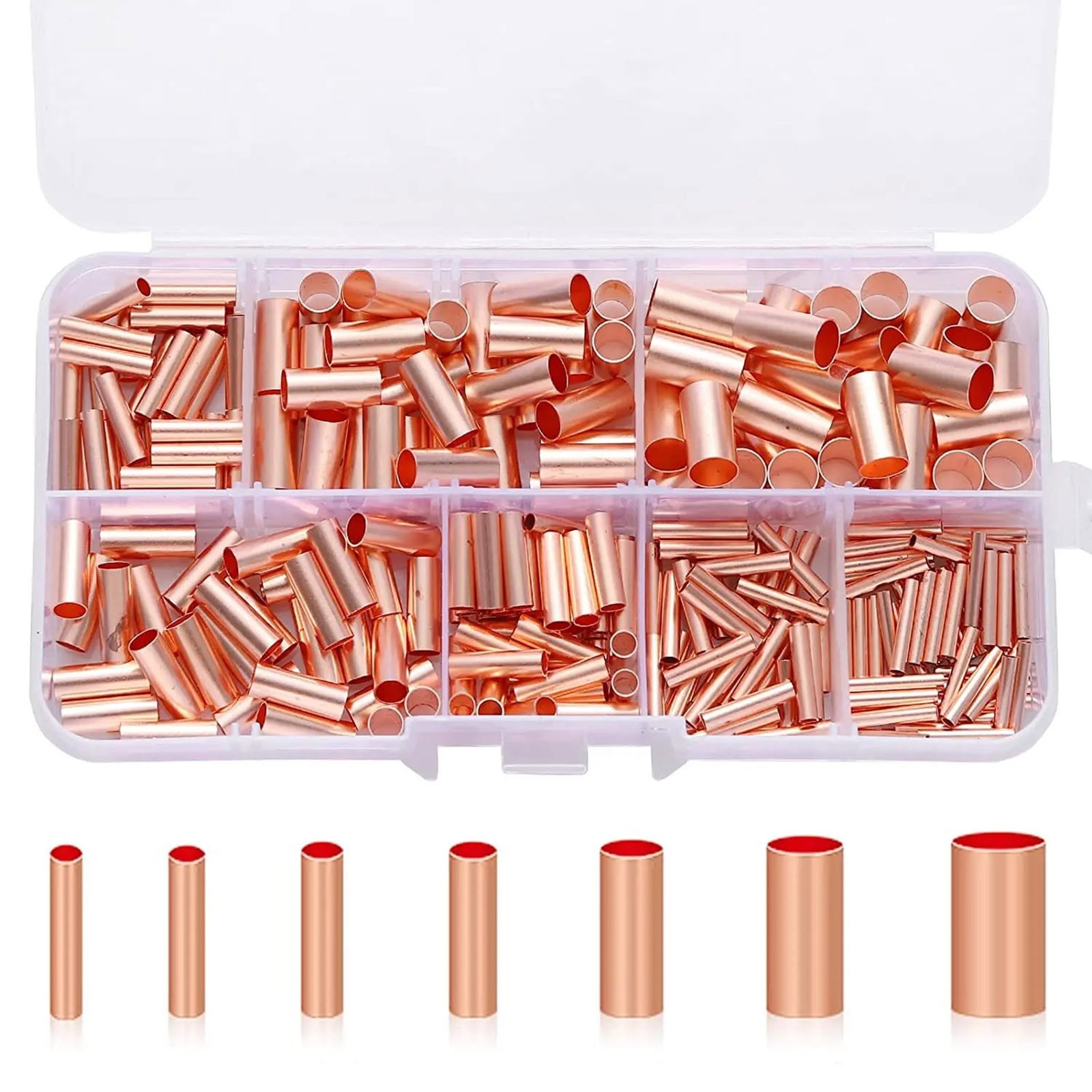 250Pcs/Set 7 Size Non Insulated Butt Splice Wire Ferrules Kit Crimp Connector
