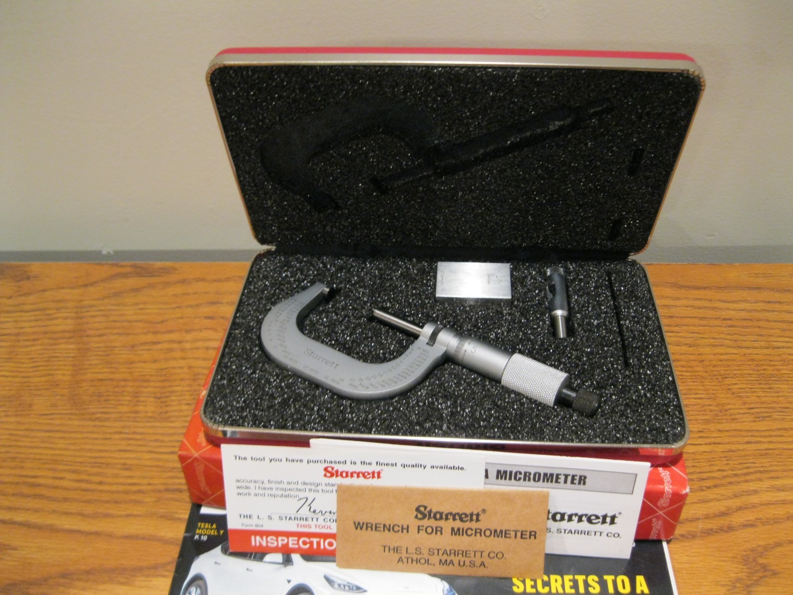 STARRETT T2XRL MICROMETER W/STANDARD & 212 ATTACHMENT MACHINIST TOOLS