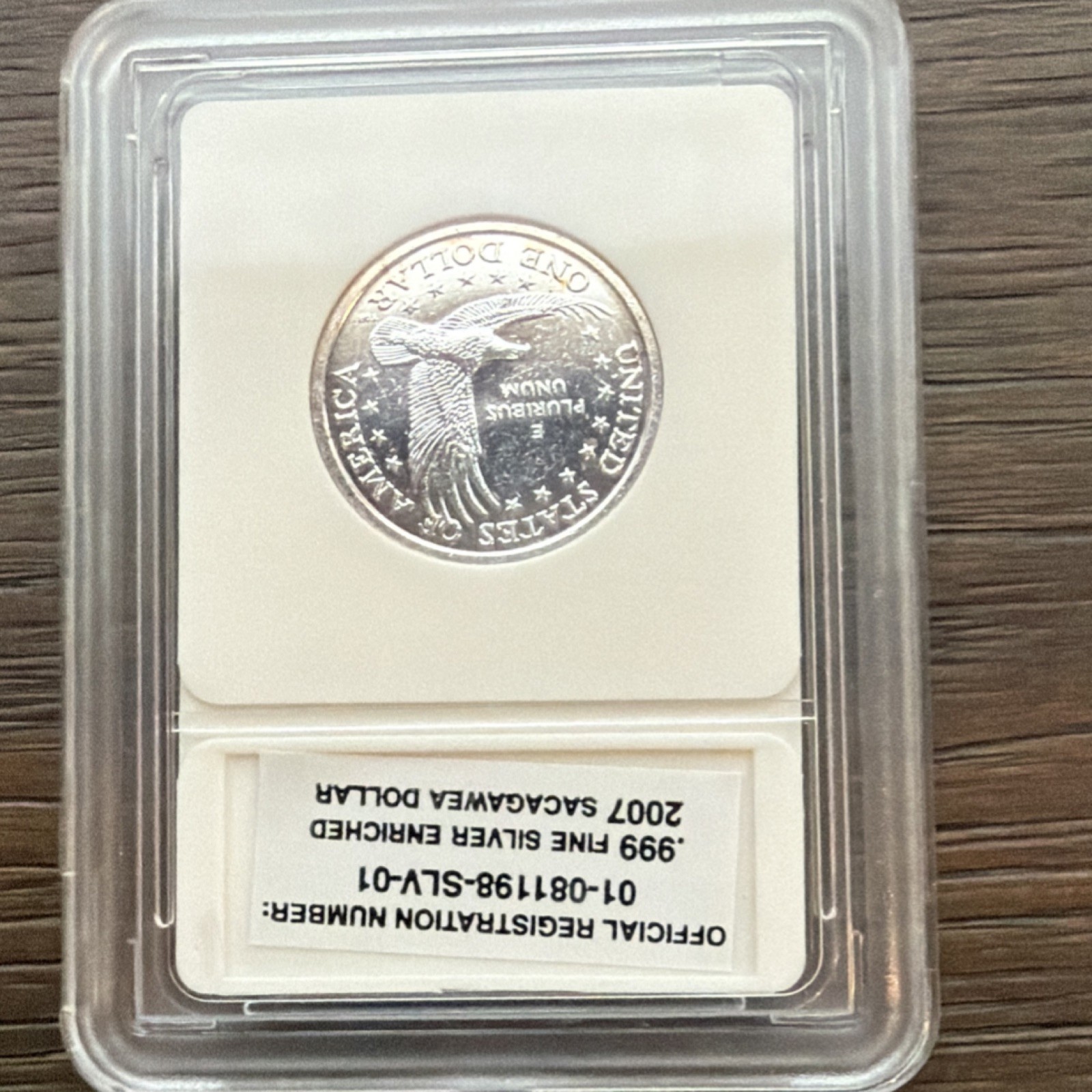 Five (5), 2007 Sacagawea .999 Silver Plated.