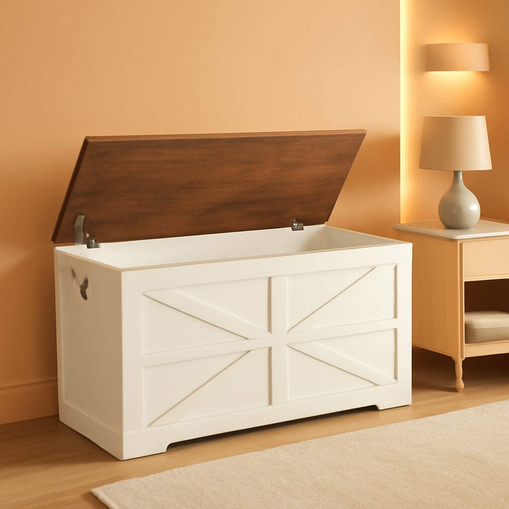 TwoTone Walnut White Storage Chest Durable 43.3Inch