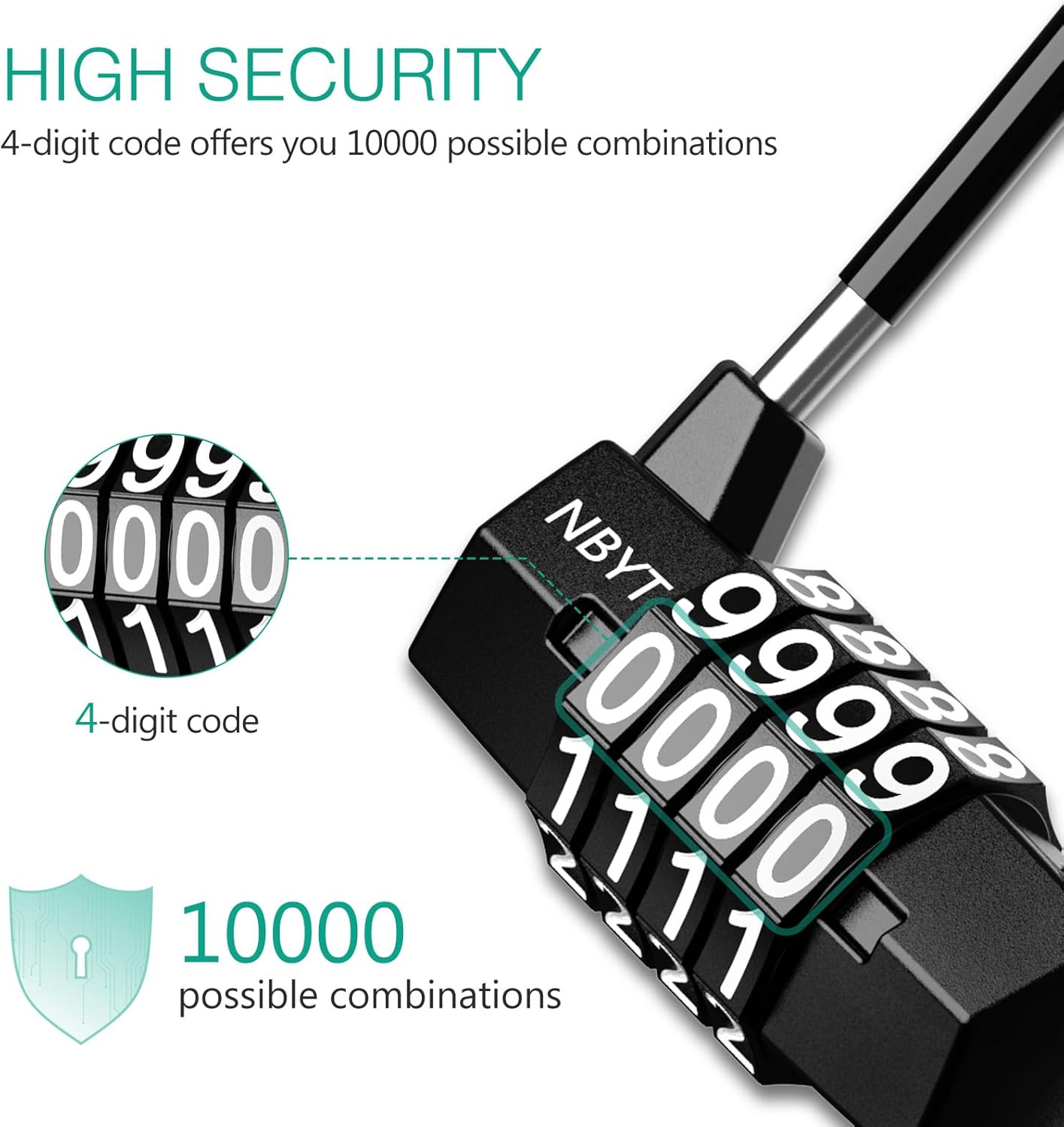 Long Shackle Combination Padlock, 4 Digit Resettable Code, Waterproof | Zinc All