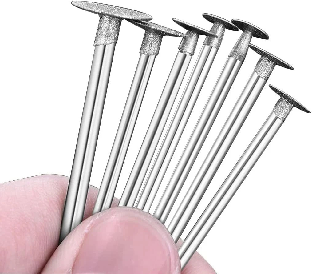 7 Pcs T Shape Diamond Cutting Burr, 1/8'' Shank Diamond Burs Stone Carving Se...