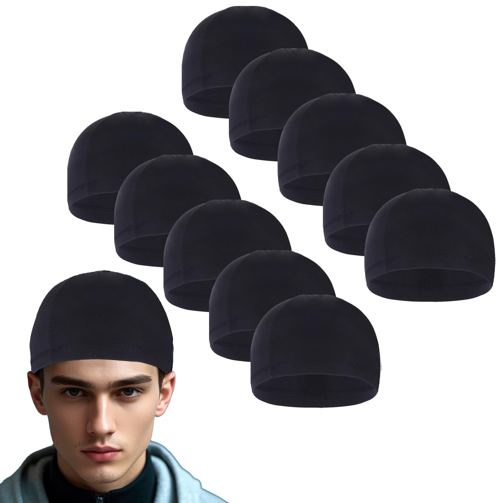 10 Pcs Cooling Skull Caps for Men Cap Welding Helmet Liner One Size, Black