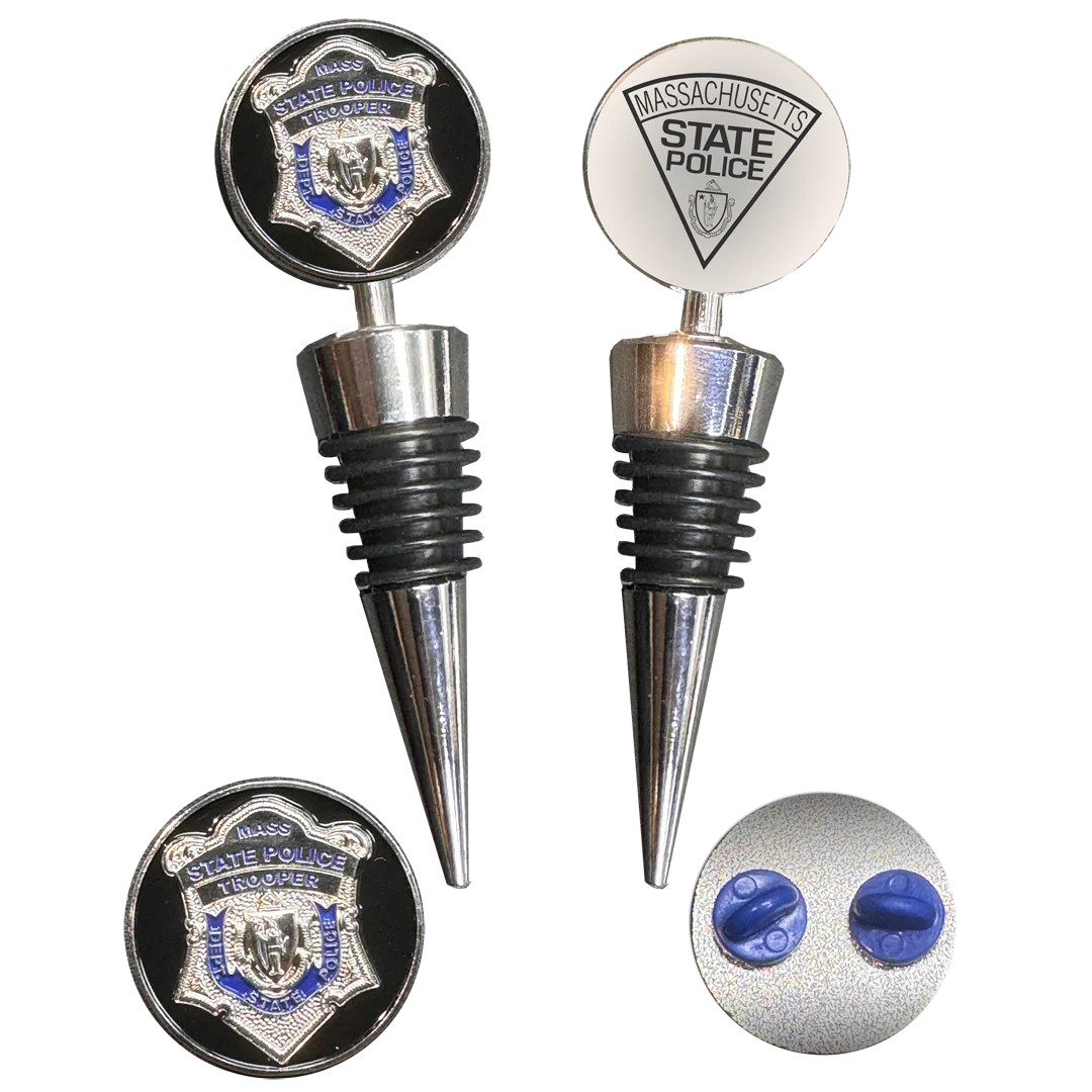 BL18-004 Massachusetts State Police Mass Trooper MSP Challenge Coin Wine Bottle