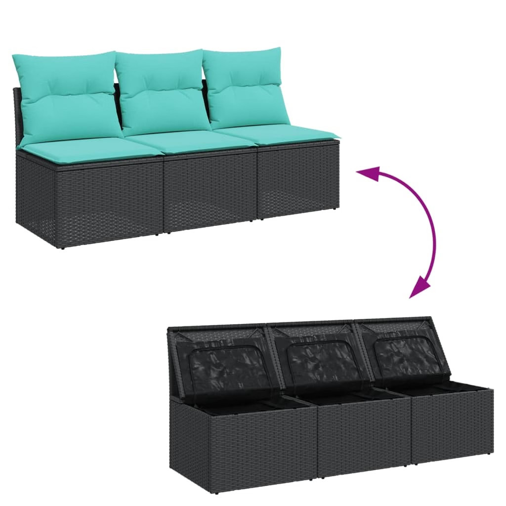 Garden Sofa Black 64.96 x 24.41 x 27.17 in Poly rattan