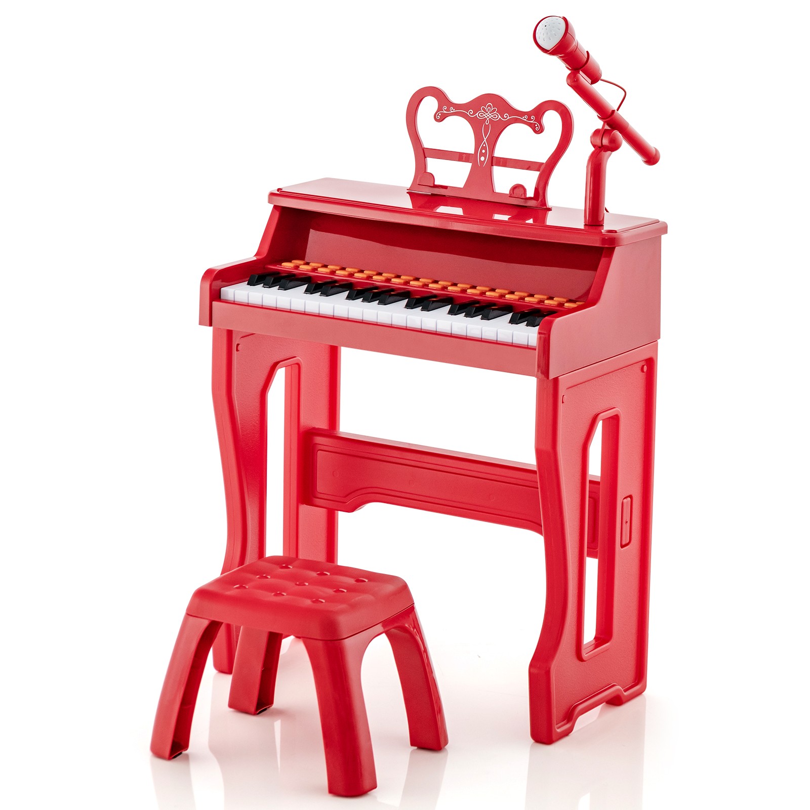 37 Keys Music Piano w/ Microphone Detachable Music Stand for Kids Age 3+ Red