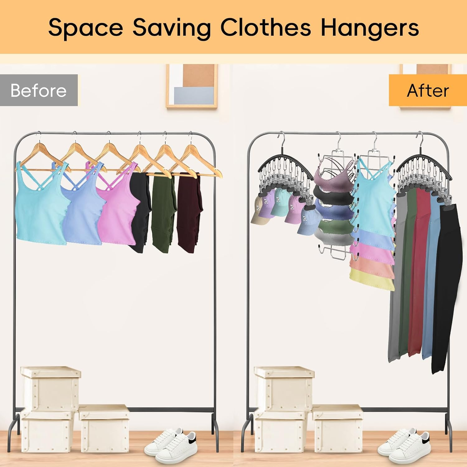 Tank Top and Leggings Organizer 2 Pack Space Saving Hanger with 20 Clips