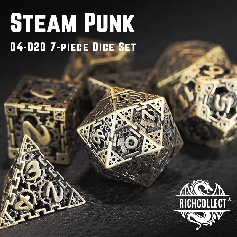 Steam Punk Red Bronze Plated 7PCS DnD COC TRPG Dice Set D4 D6 D8 D10 D00 D12 D20