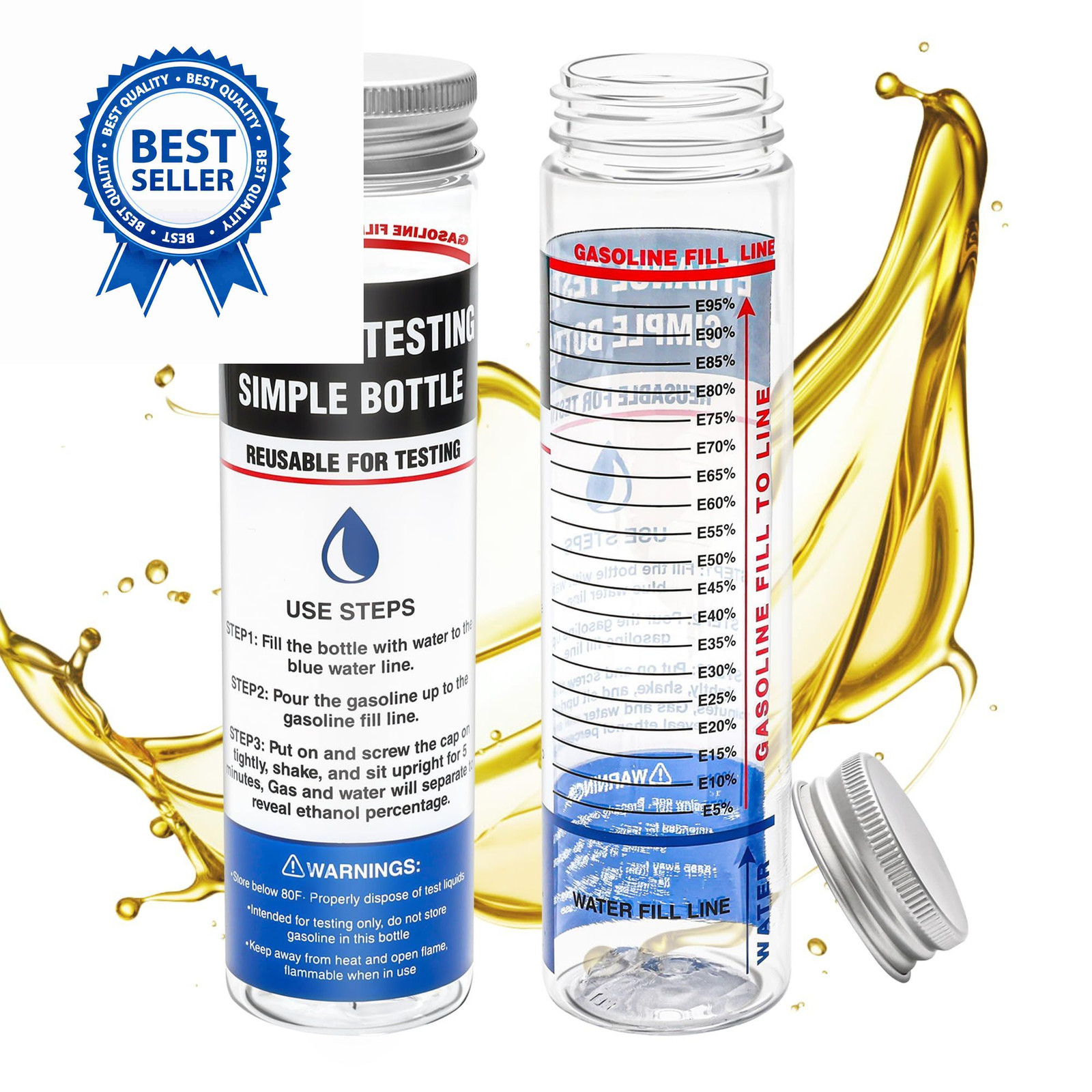 Windspeed 2 Pack e85 Ethanol Tester Bottle, E85 Fuel Gasoline Octane Level...