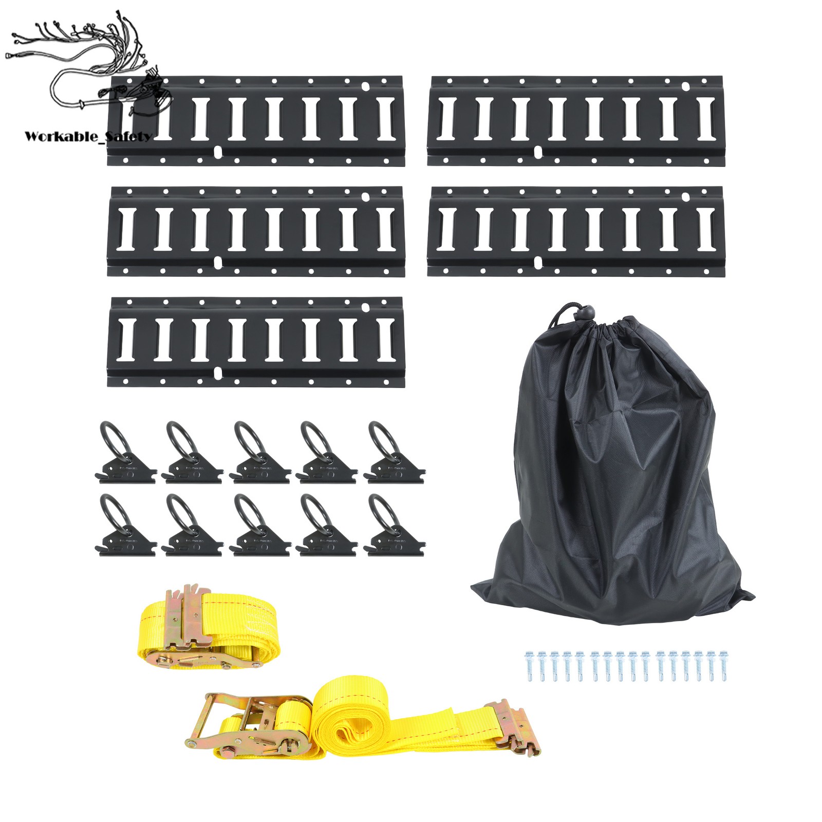 18 Pack 1.3' E-Track Rail Set, Black Powder Coated Finish For Trailers & Vans