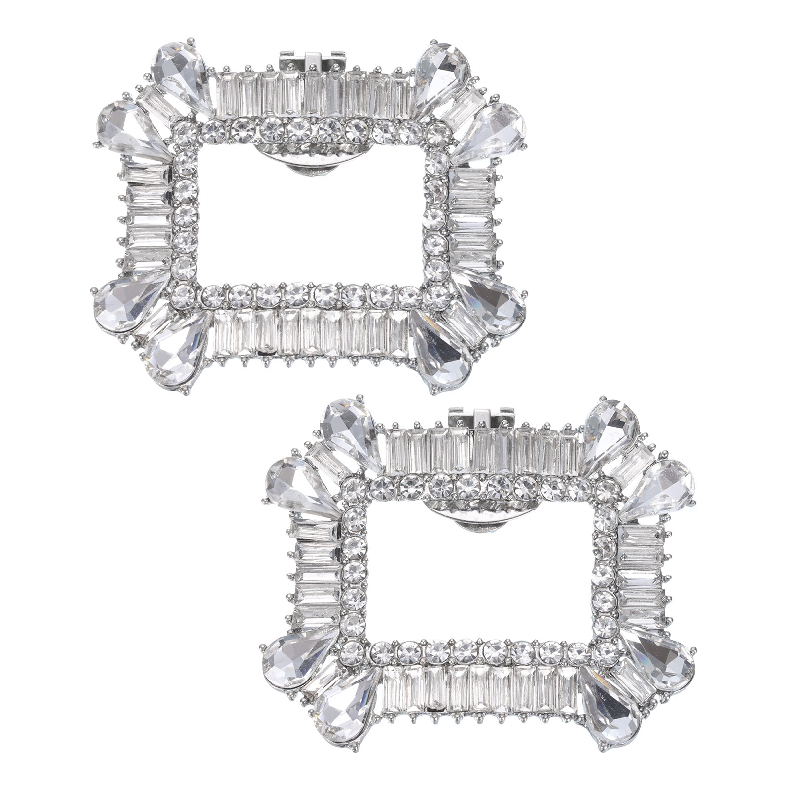 2pcs Rhinestone Shoe Clips Shoes Rectangular  Accessory for Women Silver Tone