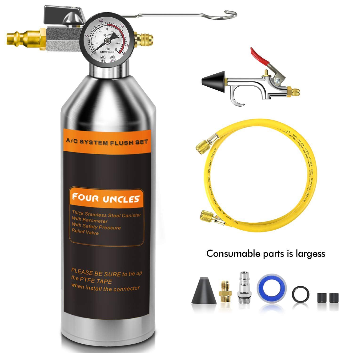 AC Flush Kit A/C Air Conditioner System Flush Canister Kit Clean Tool Set R13...