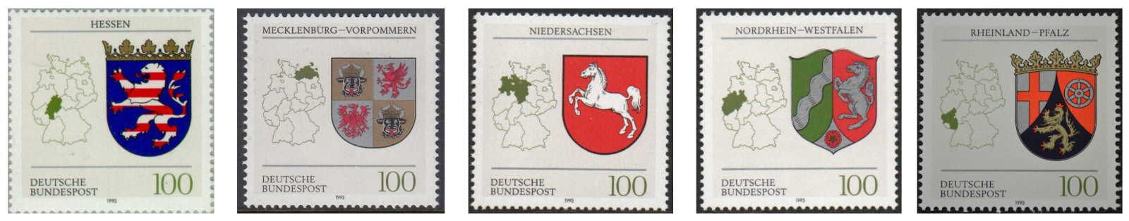 [OOS] BRD FRG #Mi1660-Mi1664 MNH 1993 Coat Arms Federal States [1705-1709]