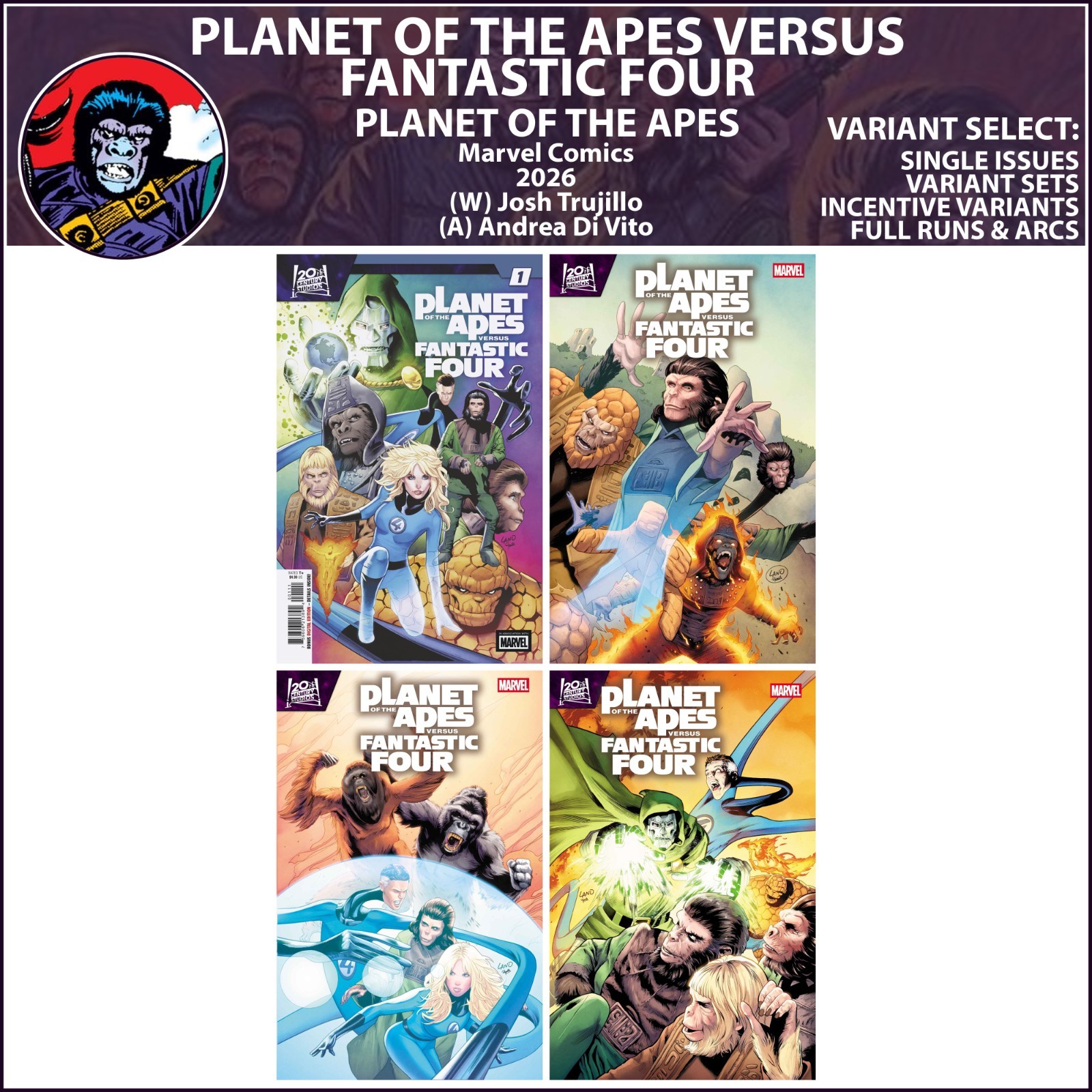 Planet of the Apes vs Fantastic Four (2026) #1 2 3 4 Marvel Comics COVER SELECT
