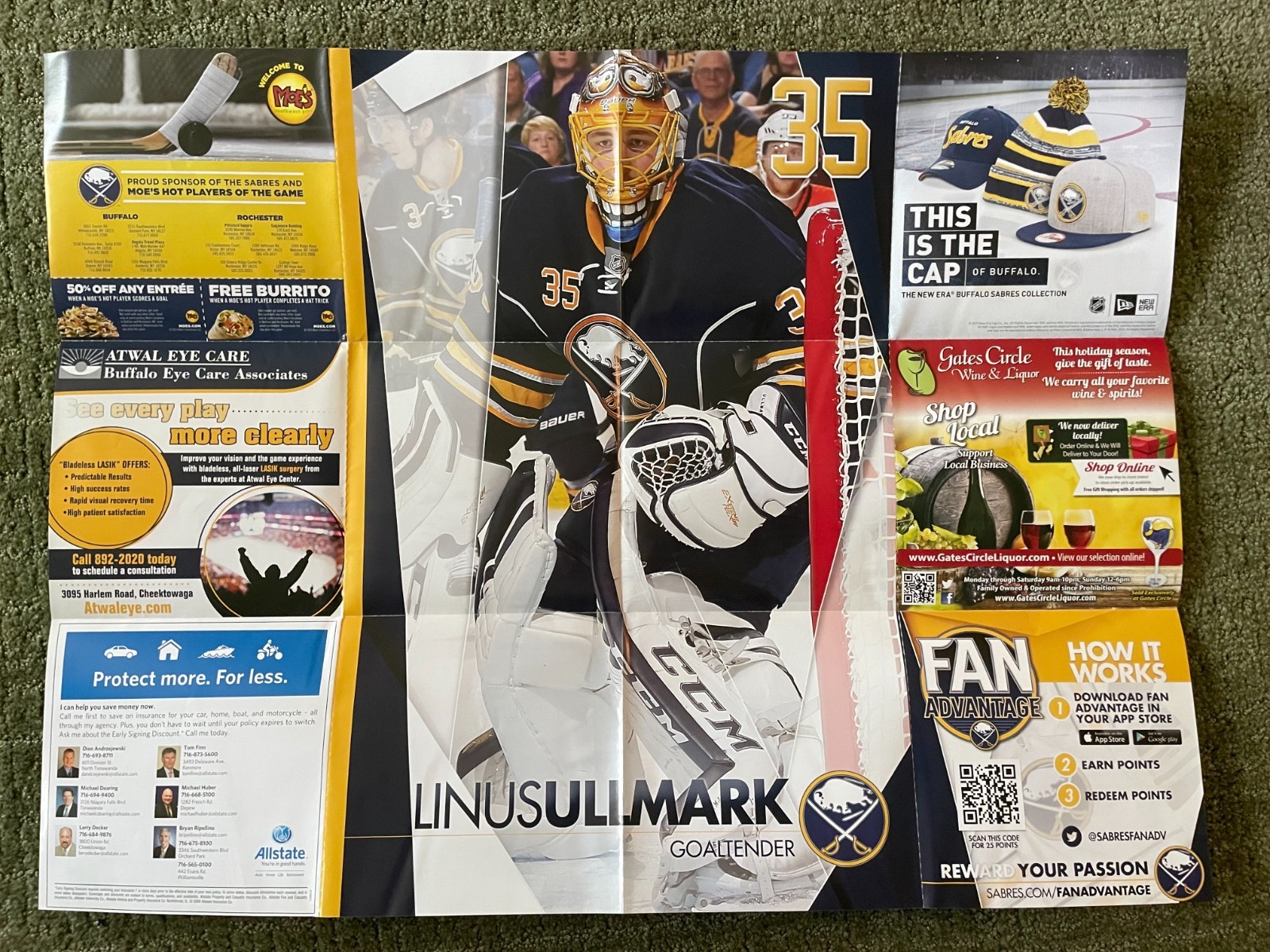 Linus Ullmark 2015 Buffalo Sabres Program 11/23/15