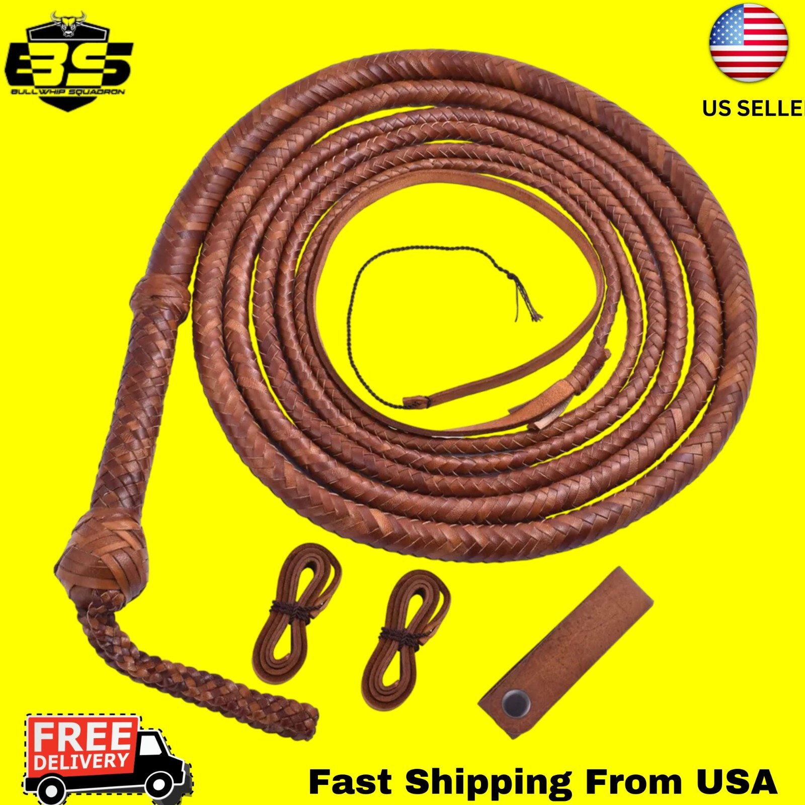 4–16 ft Genuine Leather Bullwhip | 16-Plait Handmade | Heavy Duty Bull whip