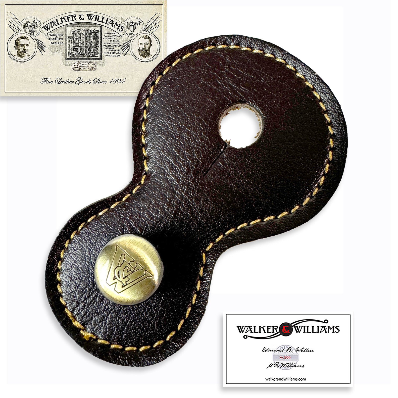 Walker And Williams Premium Dark Brown Grain Leather Output Jack Strap Adapter