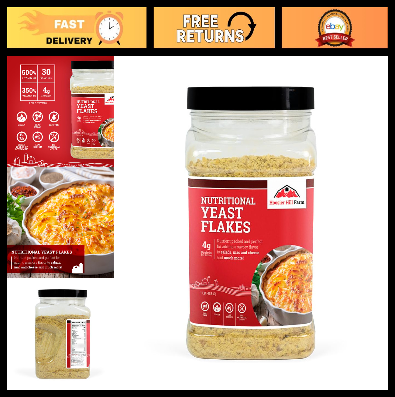Nutritional Yeast Flakes, 1LB - Vegan, Gluten-Free, High Protein Superfood