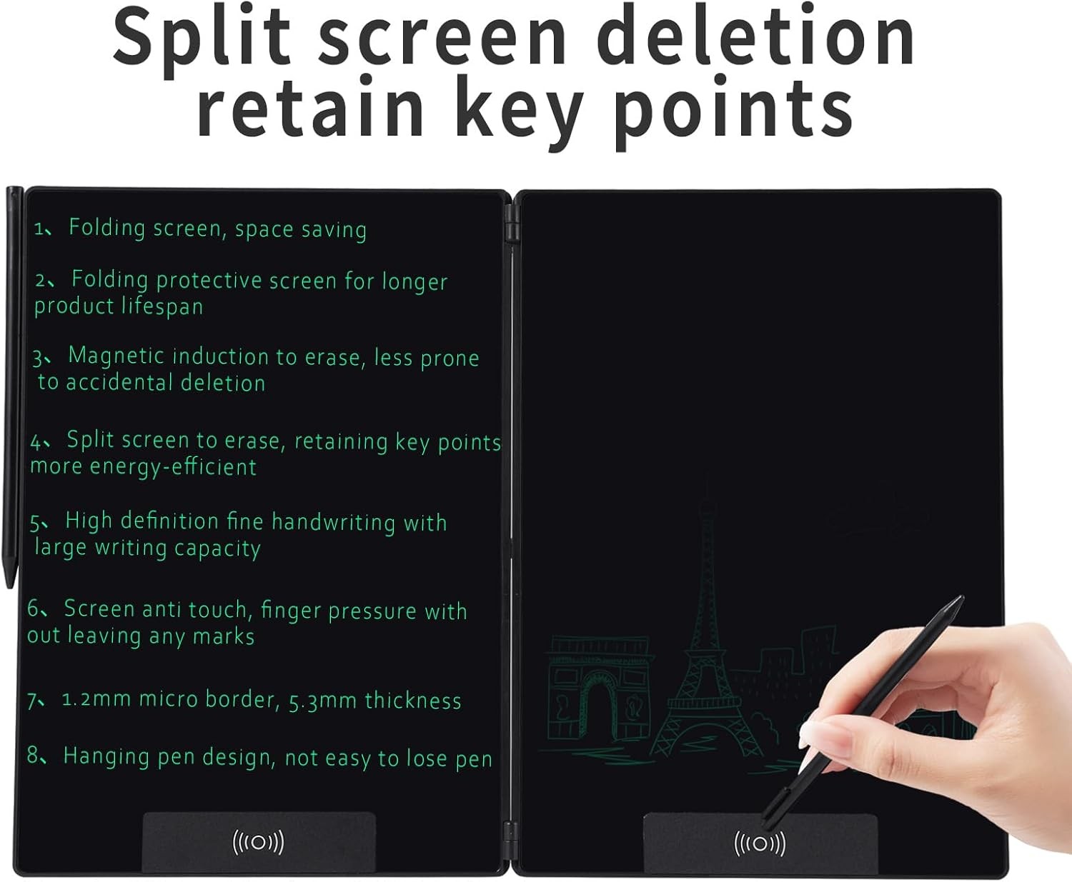 14.3 Inch Foldable LCD Writing Tablet - Rechargeable Digital Notepad for Adul