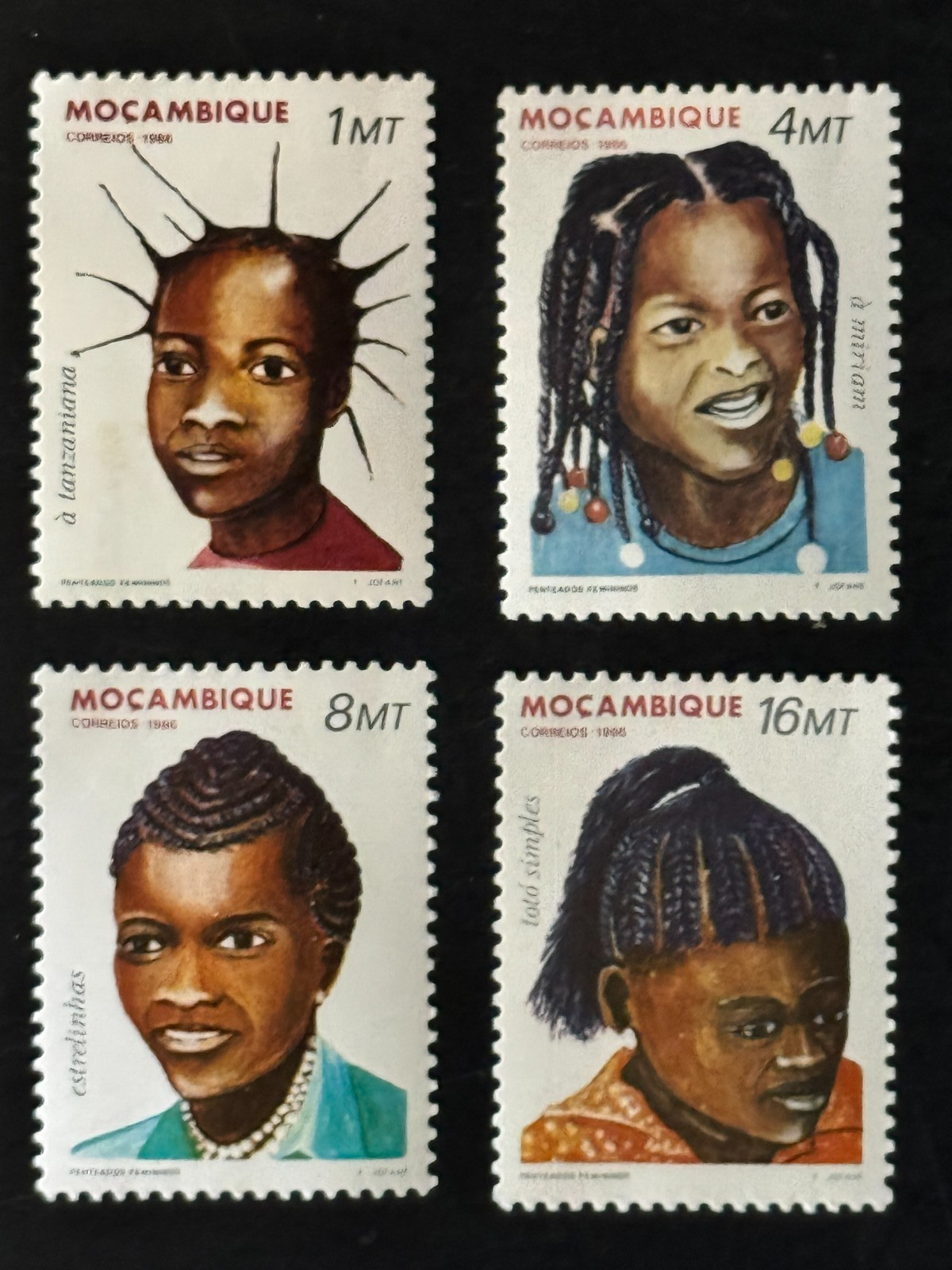 1981 Mozambique Women Stamps, Lot of 4 Different Denominations, New/Unused