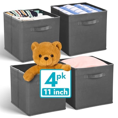 11 Inch Cube Storage Bins (4 Pack) | Cube Organizer Bins | 11x11 Fabric