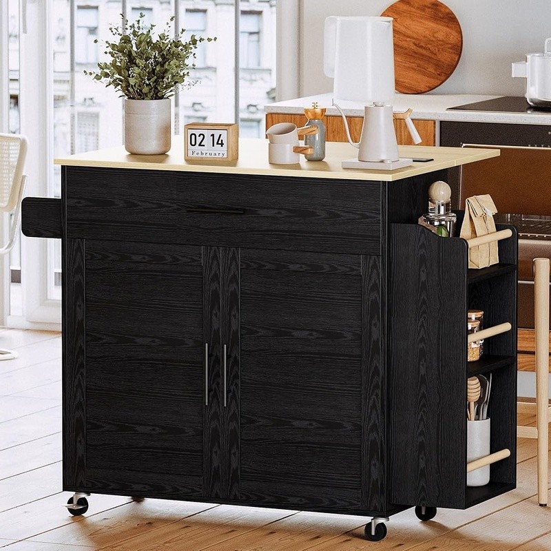Multifunctional Kitchen Island Drop Leaf Countertop Storage Rolling Cart New