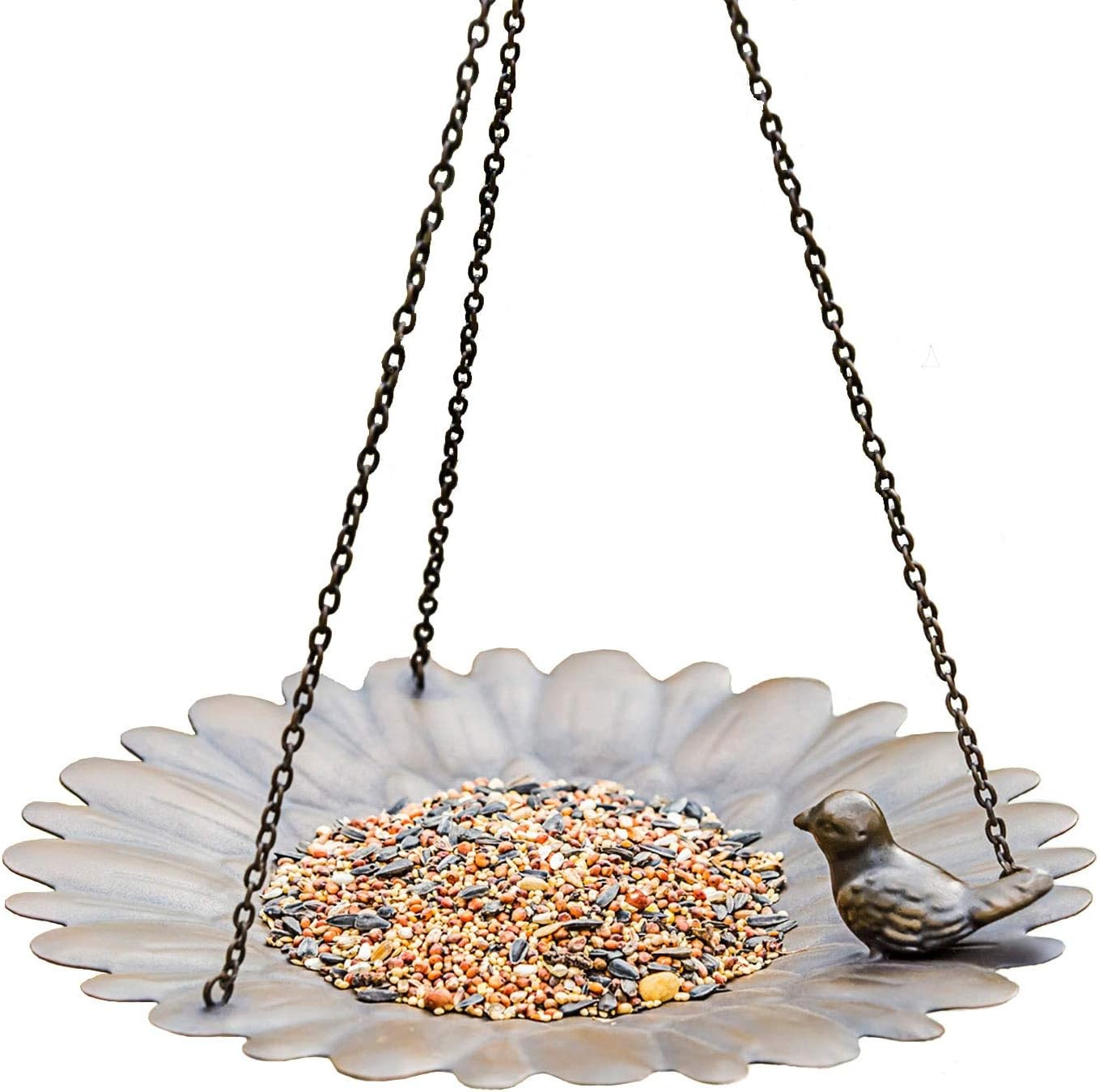 Metal Hanging Bird Feeder Tray to Attracting for Outdoor Garden Brown