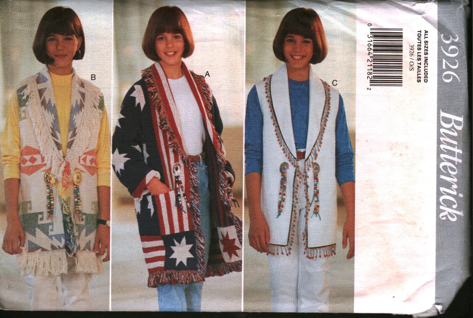 3926 UNCUT Vintage Butterick Sewing Pattern Girls Jacket Vest UNCUT 7 - 14 OOP