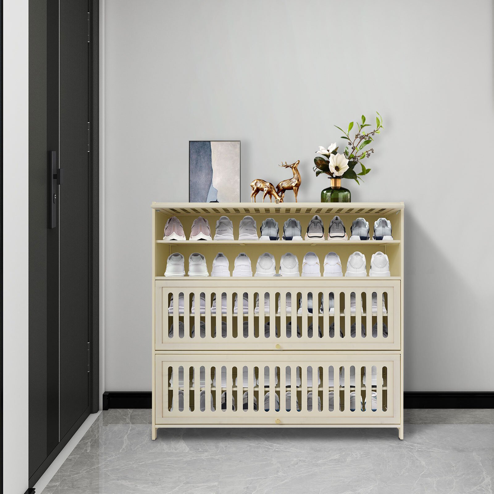 7-tier Shoe Cabinet White Shoe Cabinet With Flip-up Doors For Entryways Bedrooms