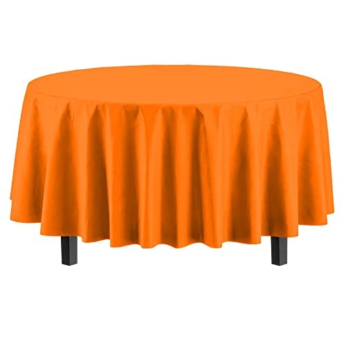 Exquisite 6-Pack Premium Plastic Tablecloth Plastic Table 84in. Round Orange