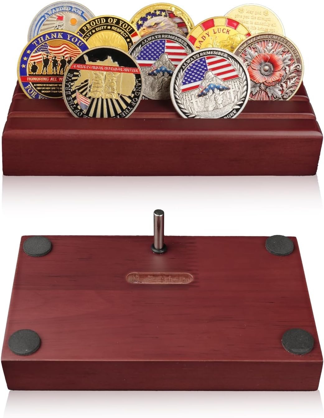 Small Military Challenge Coins Display Holder Solid Wood Challenge Coin Stand...