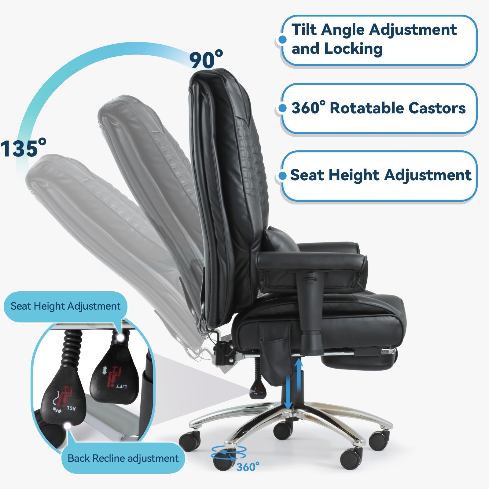 Big and Tall Office Chair with 6 Point Massage & Heating, Reclining Office Chair