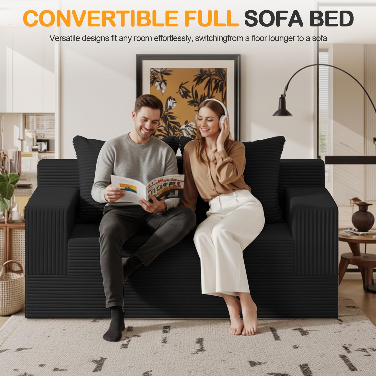 Loveseat Boneless Convertible Sofa Bed, Folding Floor Futon Sleeper Sofa Couc...