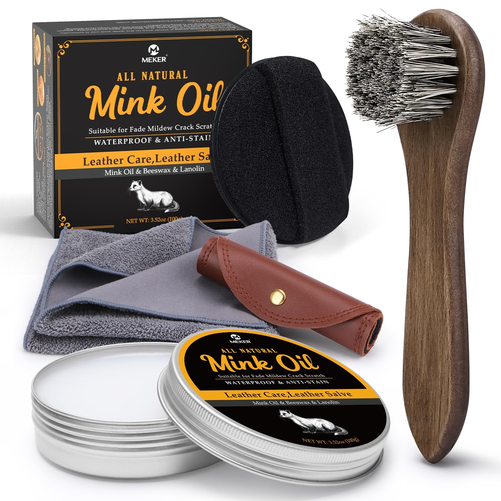 5-in-1 Mink Oil Kit for Leather Boots - Conditioner, Cleaner, Waterproof 3.52 oz