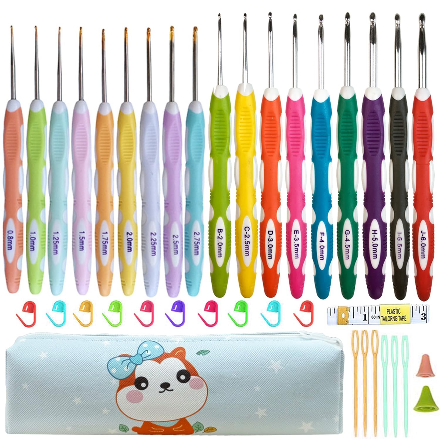 18 Sizes Ergonomic Crochet Hook Set with Case,0.8mm-6mm Crochet Hooks for Art...