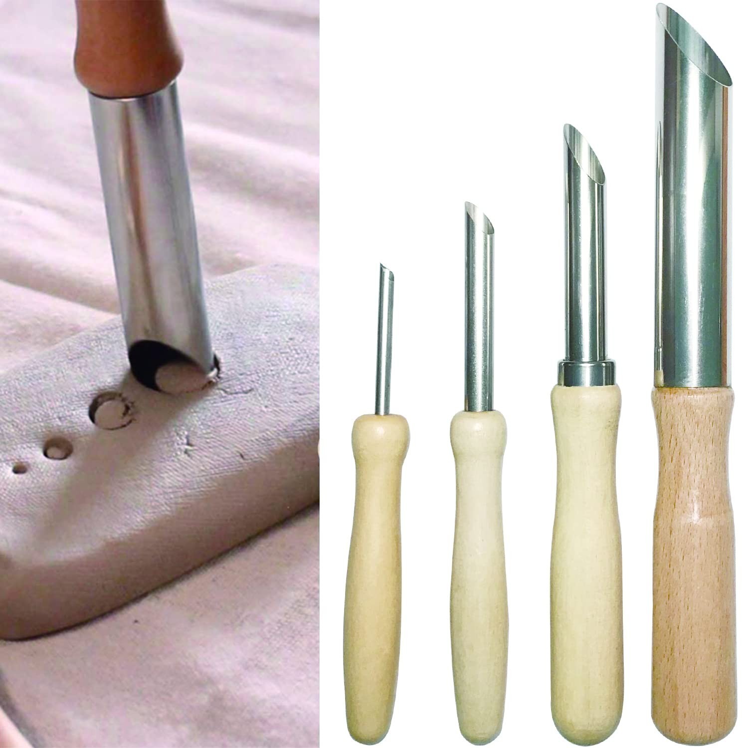 LYMGS Clay Circular Hole Cutter Tool Set, Wood Handle & Stainless Steel Round...