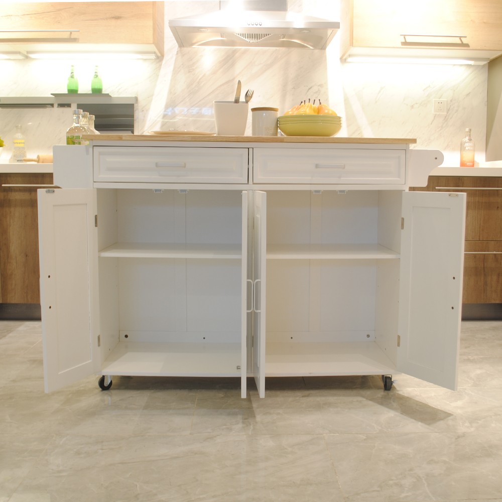 Kitchen Island Cart with Storage, Spice Rack, Towel Rack & Drawers Rolling 54 in