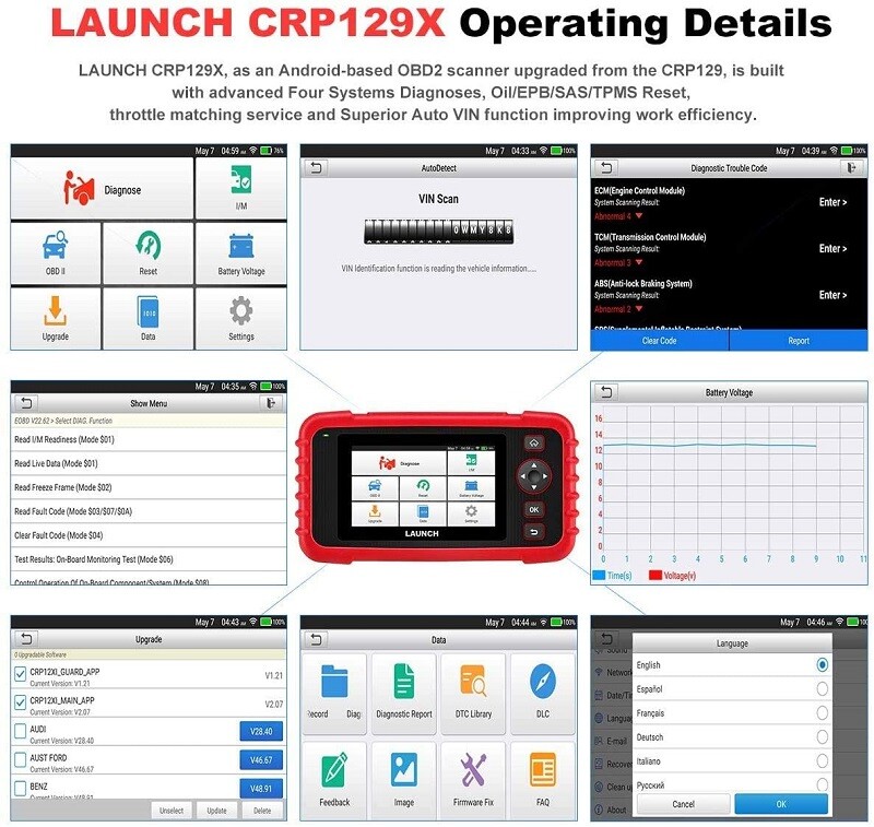 LAUNCH CRP129X CRP123X CRP129 OBD2 Scanner Diagnostic Tool Oil TPMS EPB Reset