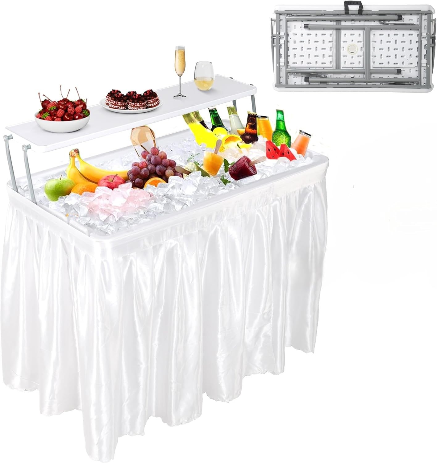 All-in-One Folding Cooler Table w/ Drain, 2-Tier Storage for Camping,BBQ&Parties