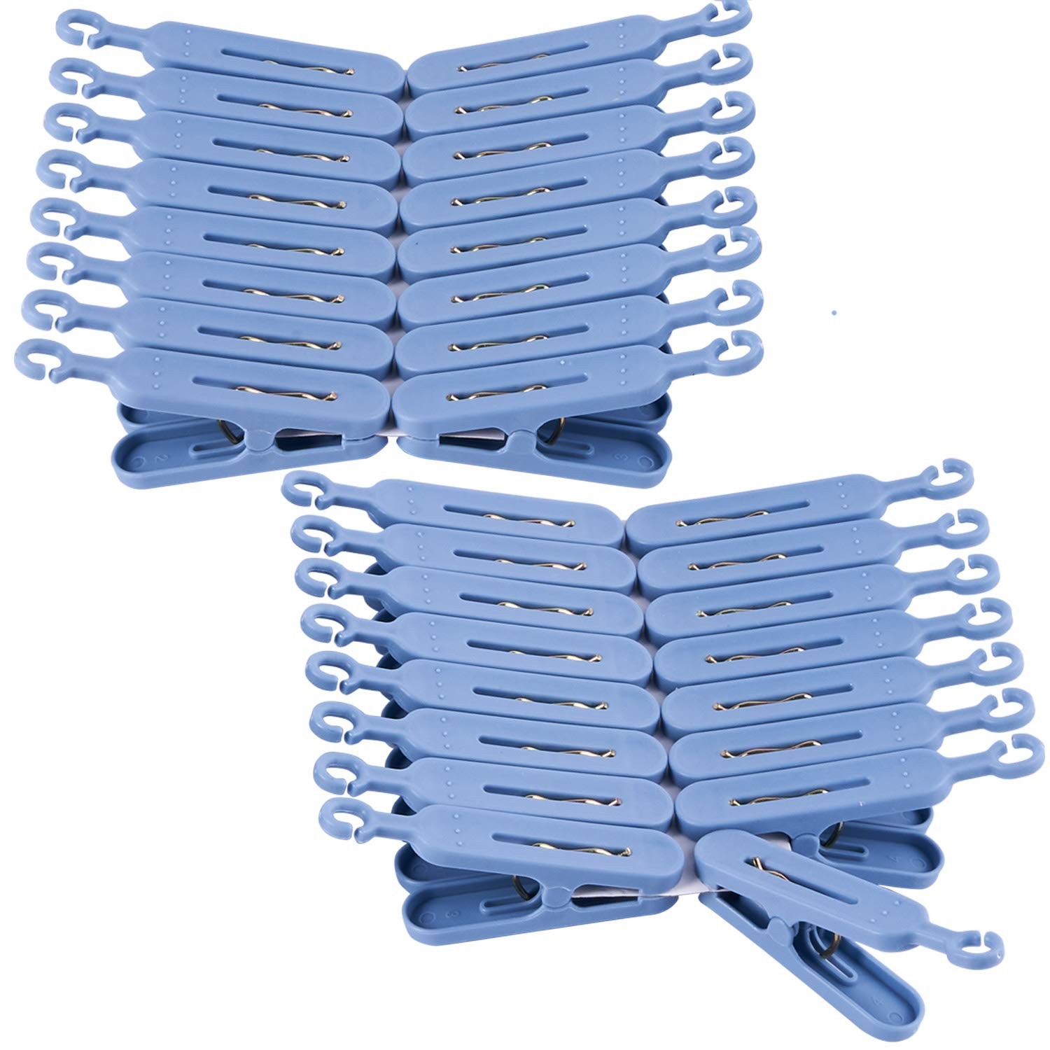 Foldable Clip Hangers Blue with 32Pcs Drying Clips Wind-Proof Hook for Underw...