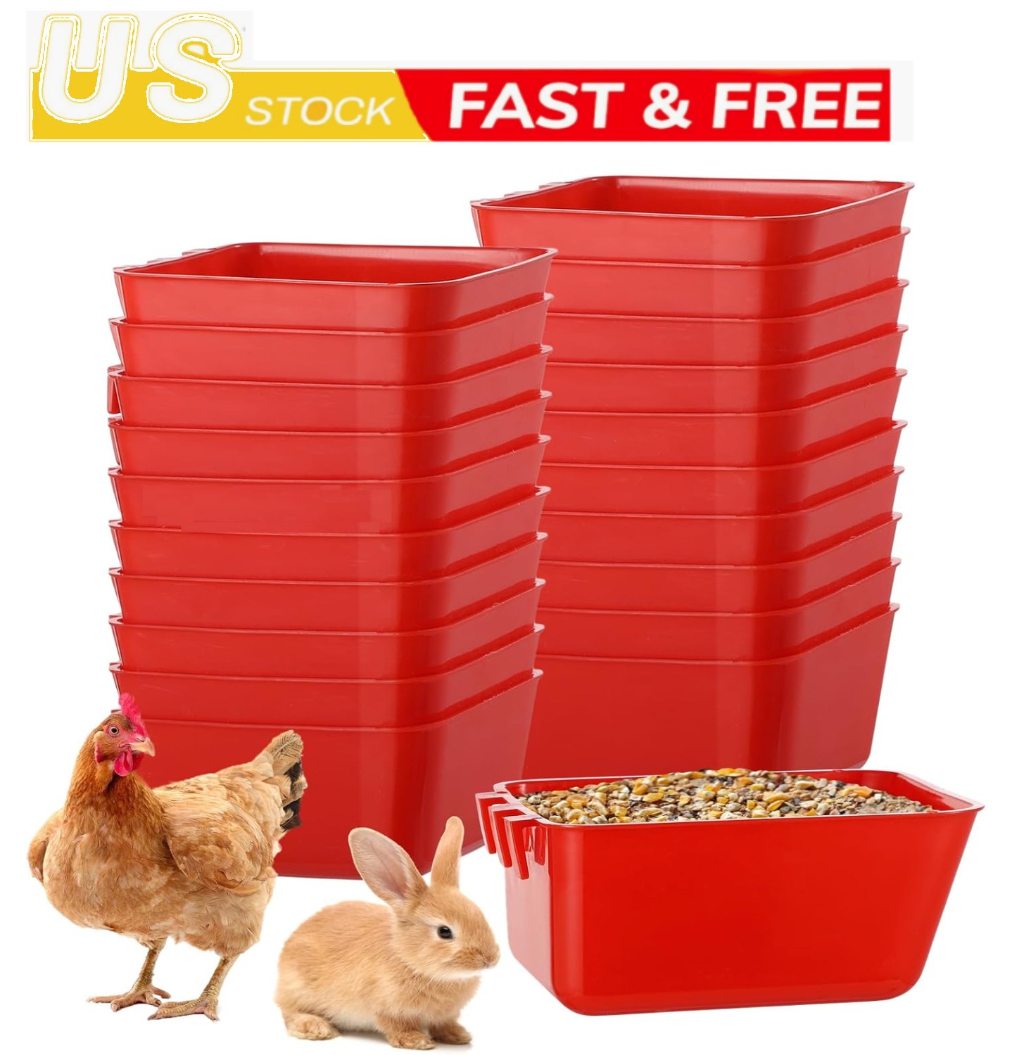 (16 Pack) Hanging Feed and Water Cage Cup 16 Fl Oz Chickens Poultry Ducks Birds