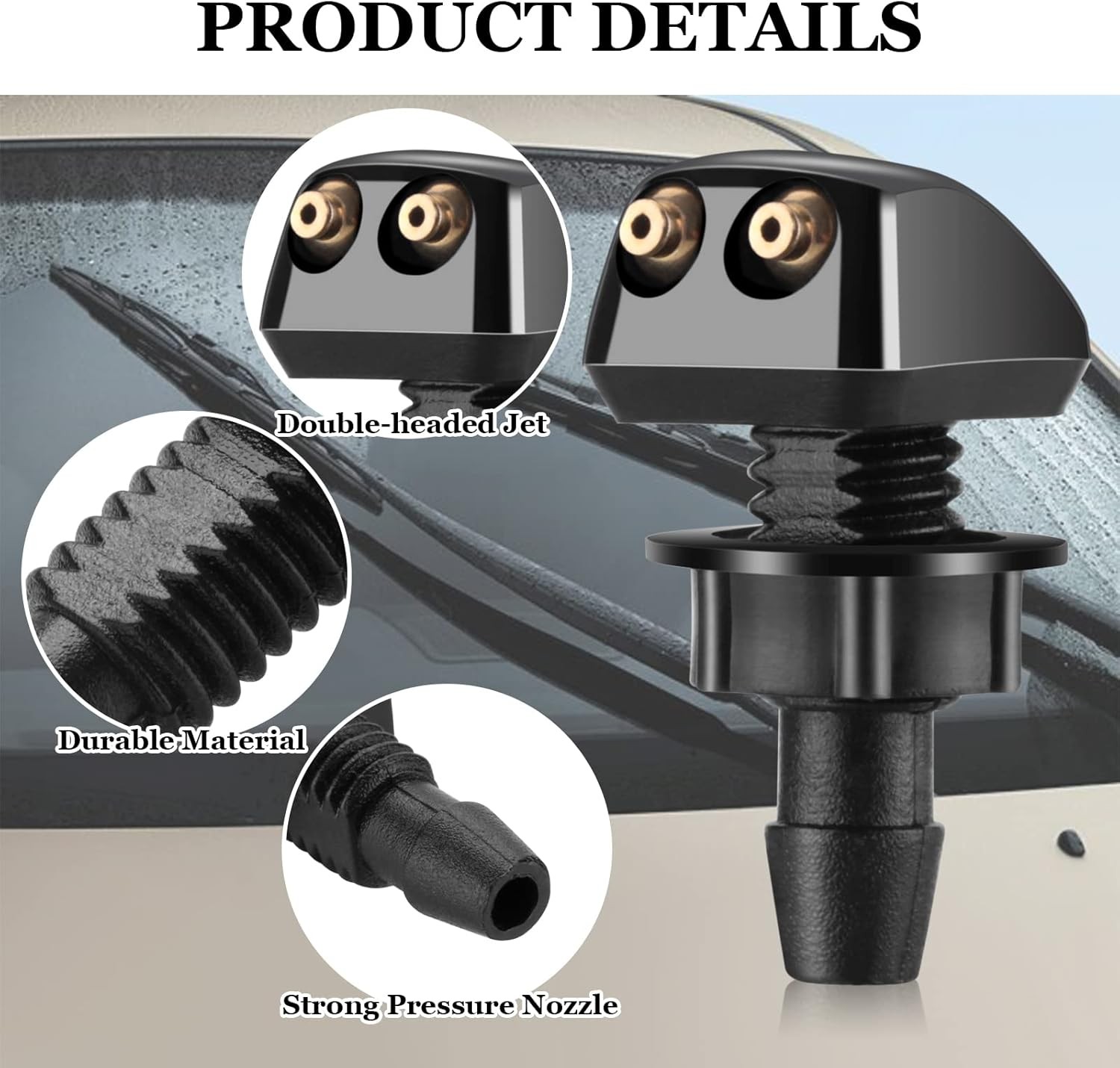 2PCS Front Windshield Washer Nozzles, Windshield Wiper Sprayer Nozzle Jet Kit, F