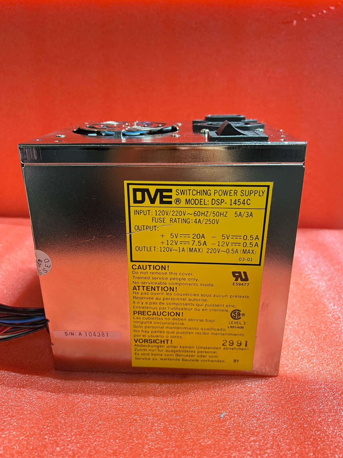 DVE DSP-1454C 200 Watt AT Switching Power Supply - Rear External Power Swtich