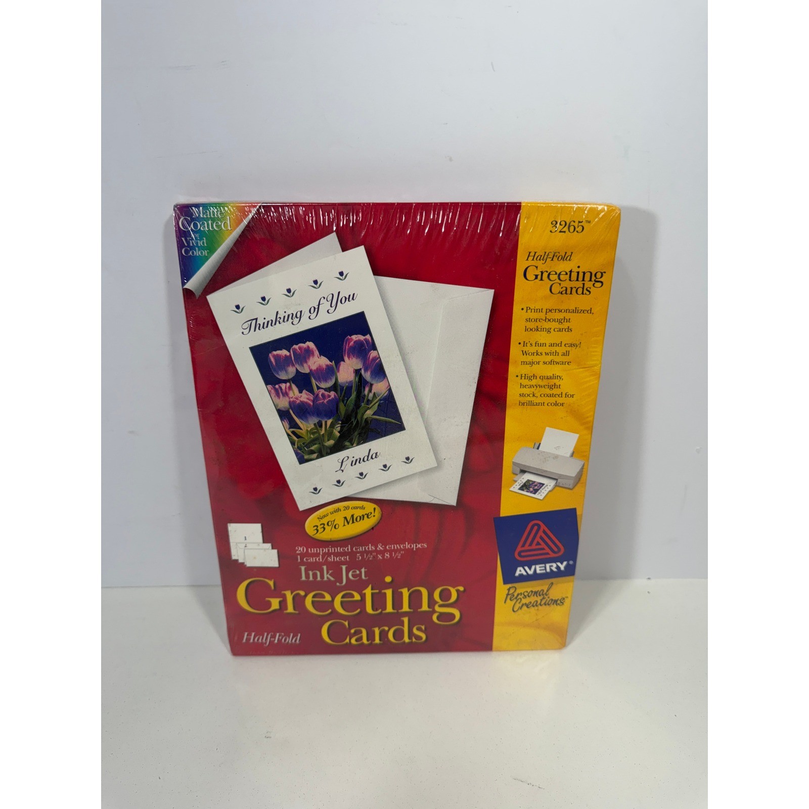Avery 3265 Ink Jet Half-Fold Greeting Cards 20 Count Matte White With Envelopes