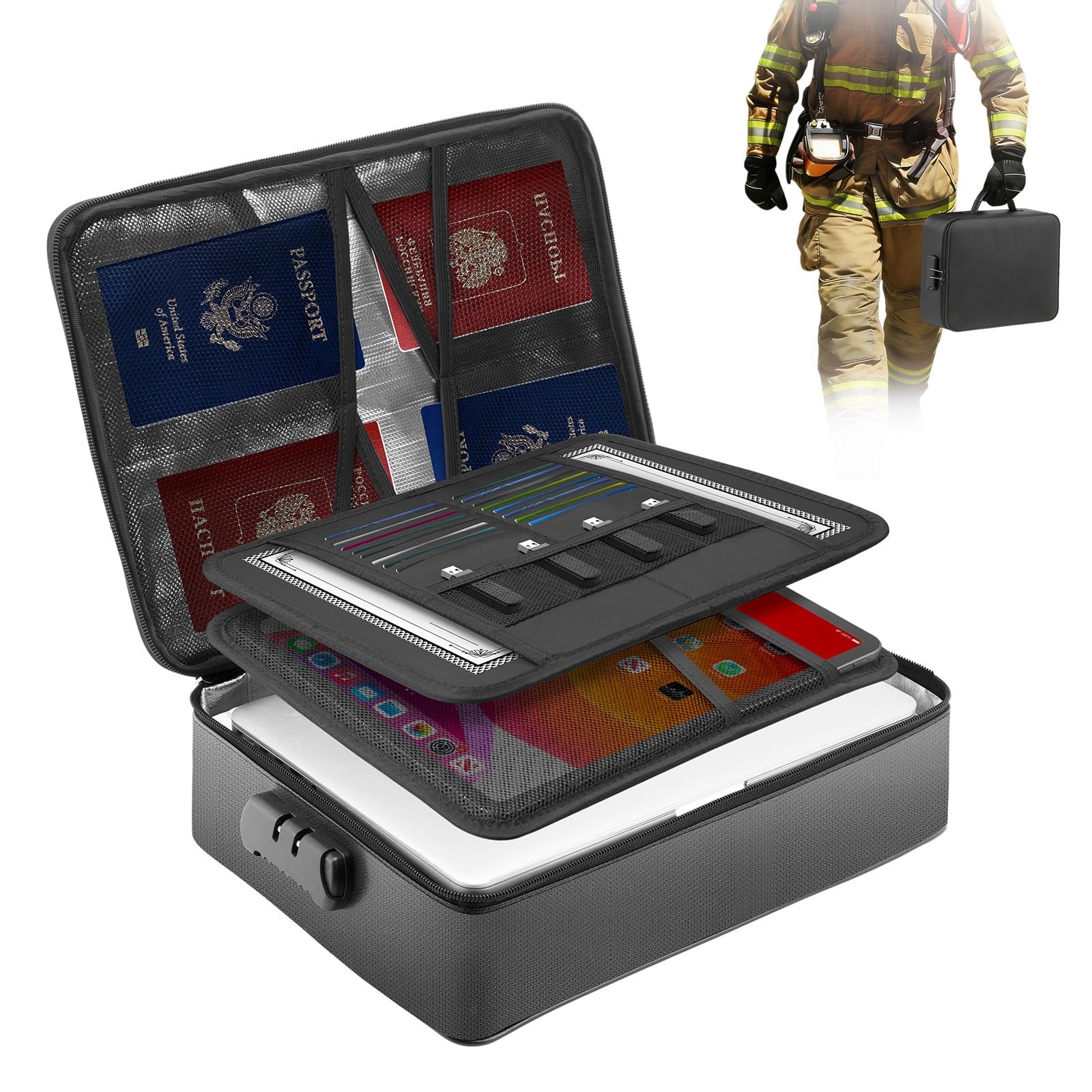 Fireproof Document Box with Lock - 8-Layer Structure, Waterproof - Secure