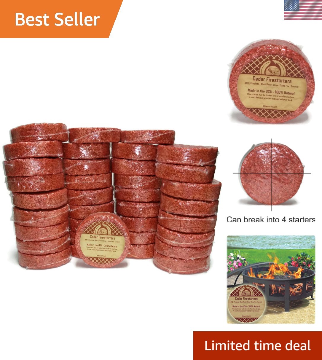 Cedar Fire Starters 36 Pack - Up to 144 Fires
