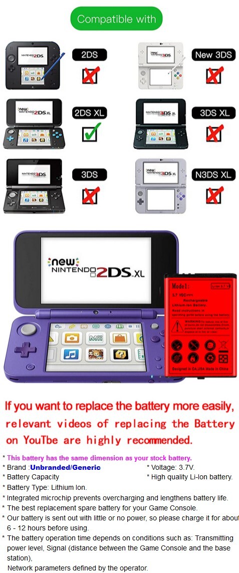 Boosting 1650mA Replaceable CTR-003 Battery for Nintendo 2DS XL Console JAN-001