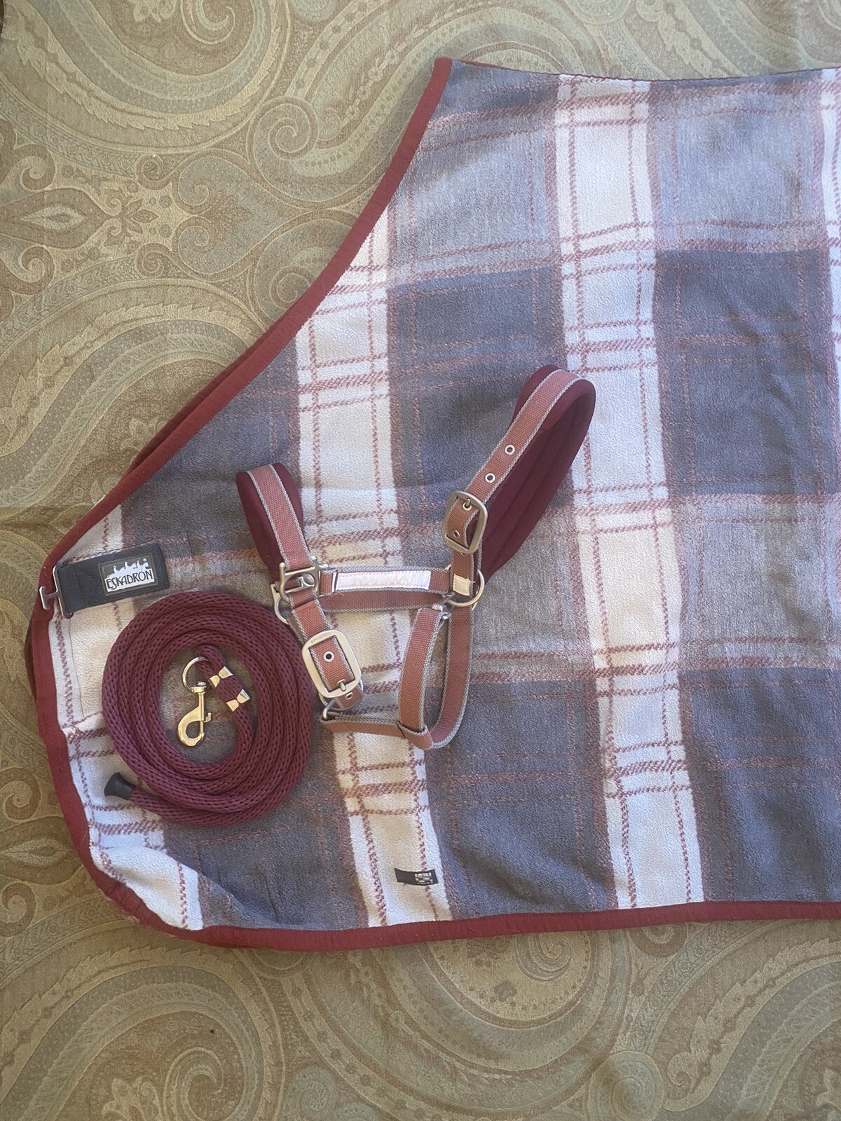 Eskadron Fleece Dress Sheet Set- Burgundy/ Cranberry/Grey- Cob 72”